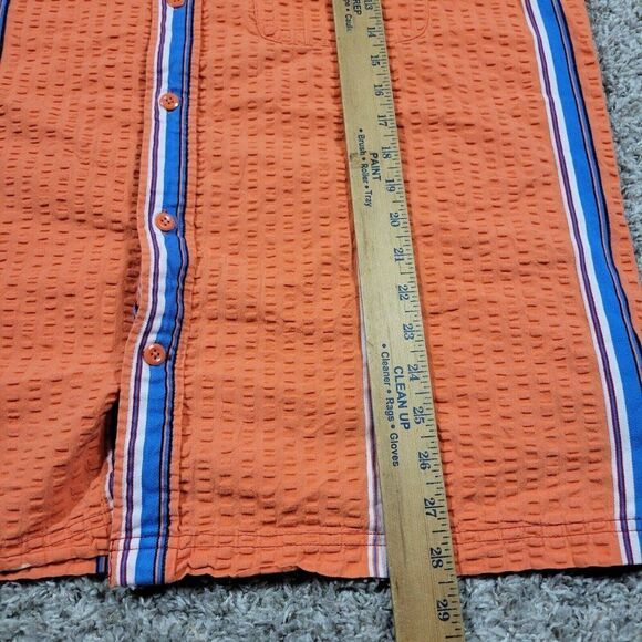 Tommy Hilfiger Shirt Mens Large Orange Seersucker Short Sleeve Striped Button Up - Picture 5 of 8